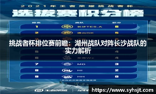 挑战者杯排位赛前瞻：湖州战队对阵长沙战队的实力解析